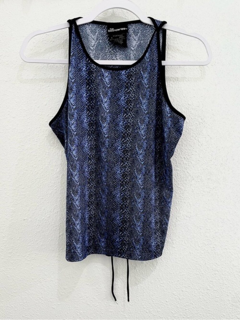 Vintage Snake-Print Open Back Top Y2K Silky Blue Sleeveless